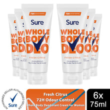 Load image into Gallery viewer, Sure Fresh Citrus Whole Body Deodorant Cream Aluminium Free 75ml, 6 Pack