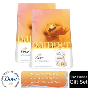 Dove Pamper Body Wash & Body Lotion 2Pcs Gift Set for Her w/ Wax Burner & Melts