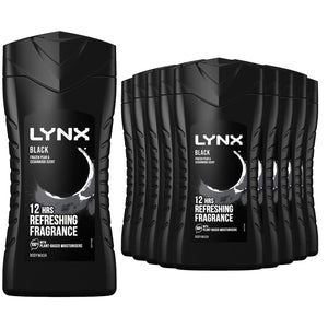 12pk of 225ml Lynx 12H Refreshing Black Frozen Pear & Cedarwood Scent Body wash