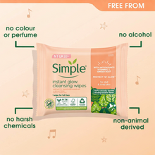 Load image into Gallery viewer, Simple Cleansing Face Wipes 3 Pack Protect N Glow Vitamin C Brightening 25 Wipes