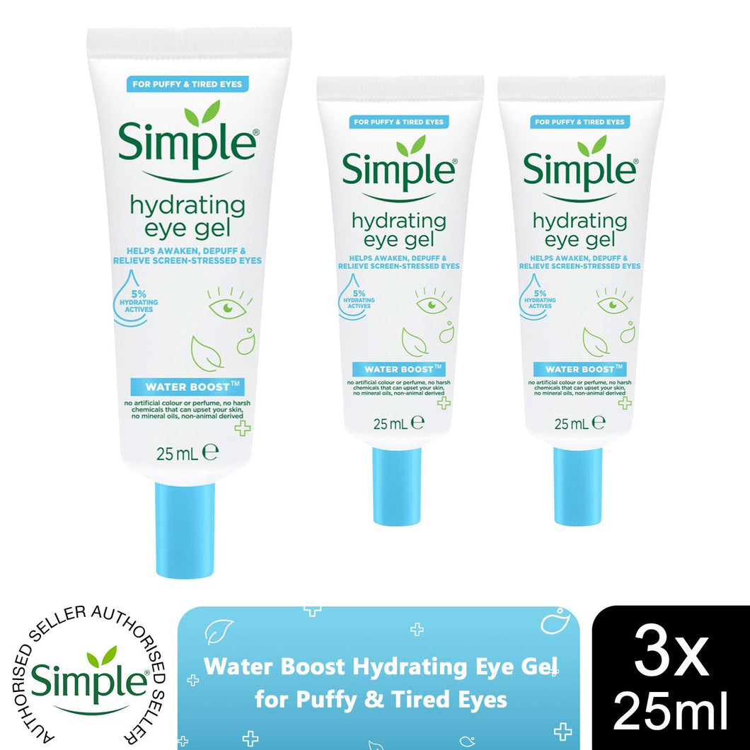 Simple Water Boost Hydrating Eye Gel for Puffy & Tired Eyes 25ml, 3 Pack