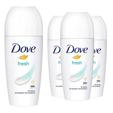 Load image into Gallery viewer, Dove Fresh Roll On AntiPerspirant up to 48H of Sweat &amp; Odour Protection, 3x50ml