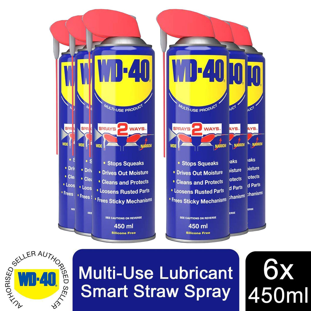 WD-40 Multi-Use Lubricant Smart Straw Spray 450ml x6, Removes Grease, Stops Rust