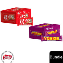 Load image into Gallery viewer, Nestle Chocolate Bar, KitKat 4 Finger 24x41.5g &amp; Yorkie Milk Chocolate 24x44g