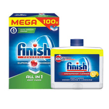 Load image into Gallery viewer, Finish All-in-1 Deep Clean Dishwasher Tablets, 100's + Dishwasher Cleaner, 250ml