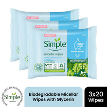 Load image into Gallery viewer, Simple Biodegradable Micellar Wipes with Glycerin &amp; Pro-Vitamin B5, 3 Pack