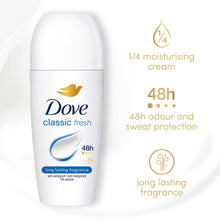 Load image into Gallery viewer, Dove Classic Fresh Roll On Anti-Perspirant Long Lasting Fragrance 50ml, 3 Pack