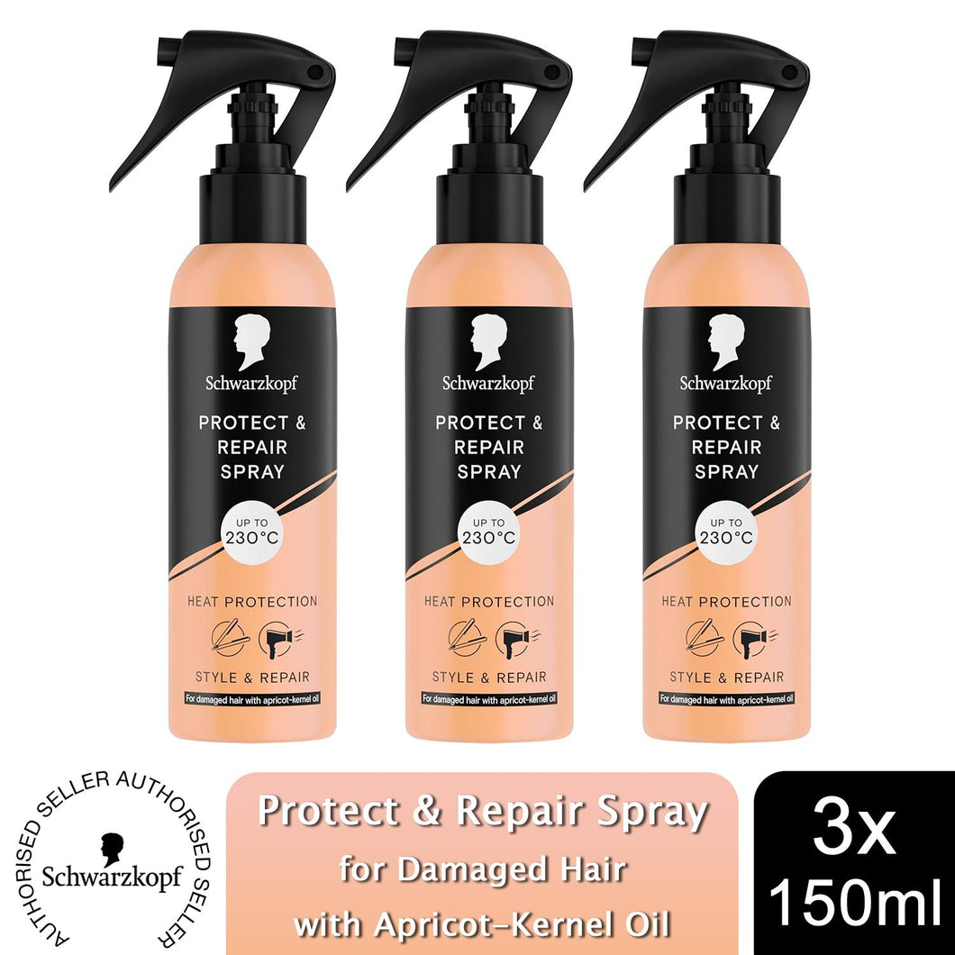 Schwarzkopf Styling Protect & Repair Spray 150ml Heat Defence Hair Care, 3 Pack