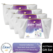 Load image into Gallery viewer, Dove Unwind Beauty Bag Gift Set - Anti-Stress Bodywash, Deodorant &amp; Lotion