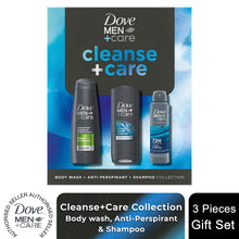 Load image into Gallery viewer, Dove Men+Care Gift Set Cleanse+Care Trio - Bodywash, Deodorant, Shampoo