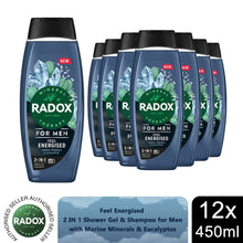 Load image into Gallery viewer, 12x Radox Mineral Therapy Feel Energised 2in1 Shower Gel &amp; Shampoo for Men,450ml