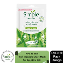 Load image into Gallery viewer, Simple Kind to Skin Rich Moisture Sheet Mask Sensitive Skin 21ml, 5,10 or 20 Pk