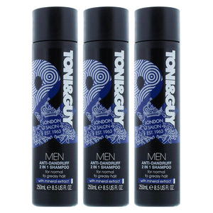 3x of 250ml Toni & Guy Anti-Dandruff 2 in 1 Shampoo for Men with mineral extract