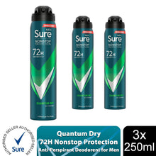 Load image into Gallery viewer, Sure Men Anti-perspirant 72H Nonstop Protection Quantum Dry Deodorant, 3x250ml