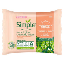 Load image into Gallery viewer, Simple Cleansing Face Wipes 3 Pack Protect N Glow Vitamin C Brightening 25 Wipes