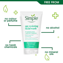 Load image into Gallery viewer, 2x of 150ml Simple Regeneration Age Resisting Facial Wash with GreenTea Goodness