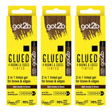 Load image into Gallery viewer, Got2b GEL Glued B&amp;E Tint Dark Brown or Black Strong Hold &amp; Flyaway 16ml, 3 Pack