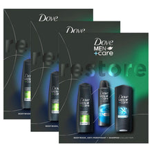 Load image into Gallery viewer, Dove Men+Care Restore Bodywash, Antiperspirant &amp; Shampoo Gift Set for Him