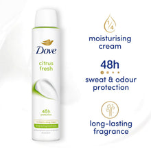 Load image into Gallery viewer, Dove Citrus Fresh Anti-Perspirant Aerosol 48H Sweat &amp; Odour Protection 200ml,6Pk