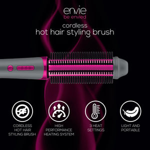 Envie Hair Styling Brush Cordless with 3 Heat Settings and Auto Shut Off Mode