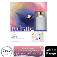 Load image into Gallery viewer, Dove Care &amp; Hydrate Bath &amp; Body 3 Pieces Gift Set for Her with Water Bottle