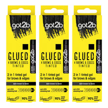 Load image into Gallery viewer, Got2b GEL Glued B&amp;E Tint Dark Brown or Black Strong Hold &amp; Flyaway 16ml, 3 Pack