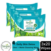 Load image into Gallery viewer, Simple Clear+Matte Daily Skin Detox Biodegradable Wipes for Oily Skin, 3 or 6 Pk