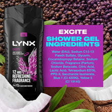 Load image into Gallery viewer, Lynx Excite 12-H Refreshing Fragrance Shower Gel Body Wash for Men, 6x225ml
