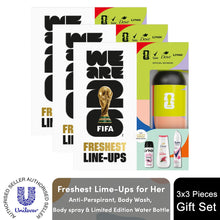 Load image into Gallery viewer, Freshest Line-Ups FIFA Gift Set for Her Body Wash, Spray &amp; Water Bottle