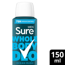 Load image into Gallery viewer, Sure Men Whole Body Deodorant Spray Ocean Rush w/ 72H Odour Control 150ml, 3pk