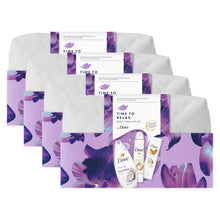 Load image into Gallery viewer, Dove Time To Relax Bath &amp; Body 3 Pcs Gift Set for Her with Beauty Bag