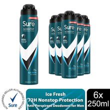 Load image into Gallery viewer, Sure Men Antiperspirant 72H Nonstop Protection Invisible Ice Advance Deo, 6x250ml