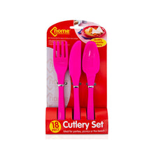 Load image into Gallery viewer, PMS 18Pc Knife, Fork &amp; Spoon Plastic Cutlery for Parties, Picnic or Beach, Pink