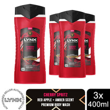 Load image into Gallery viewer, Lynx Cherry Spritz Body Wash with 12Hrs of Freshness for Men 400ml, 3 Pack