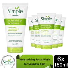 Load image into Gallery viewer, Simple Face Wash-Moisturising, Refreshing, Clear Pore Scrub or Glow 150ml, 6Pack