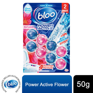 Bloo Toilet Rim Blocks Power Active Flower w/ 4 Function Cleaning Formula, 2x50g