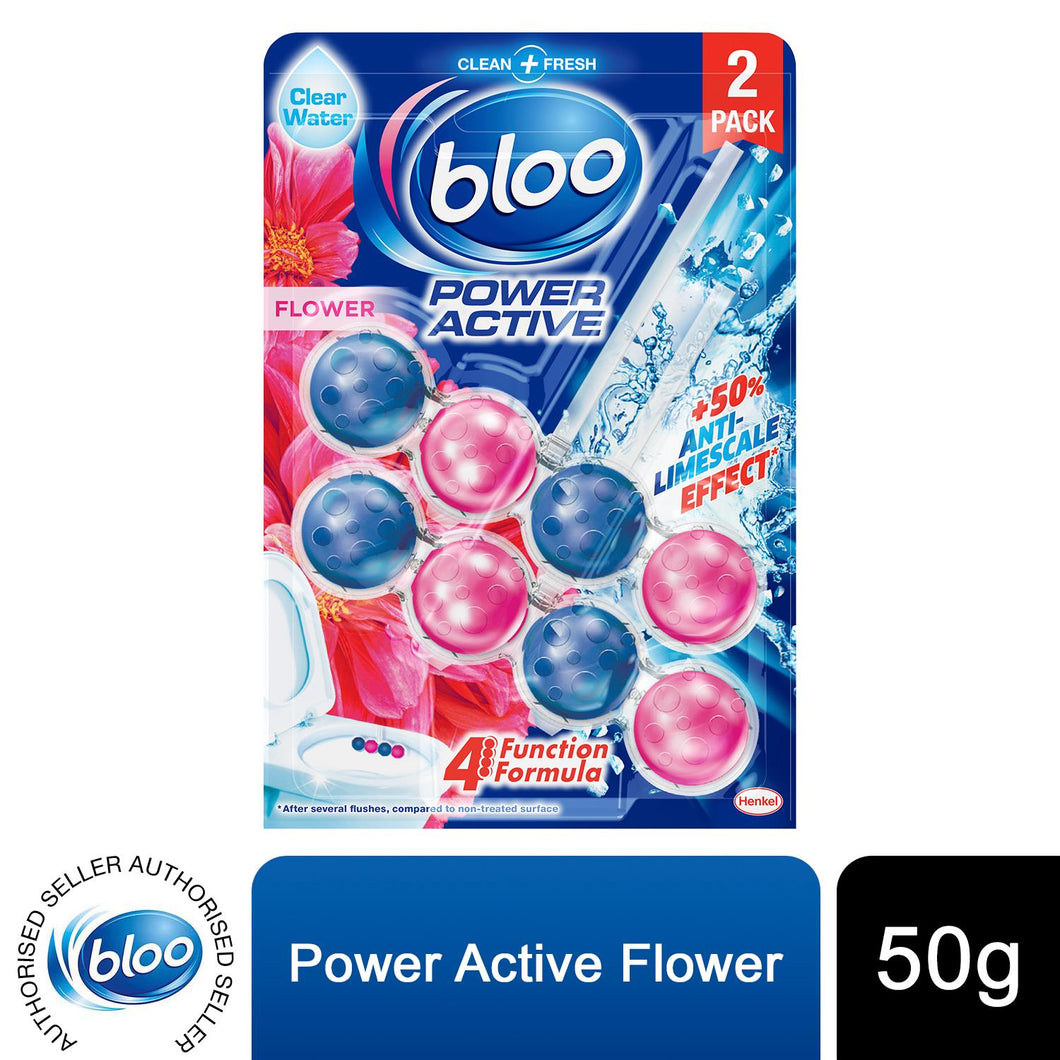 Bloo Toilet Rim Blocks Power Active Flower w/ 4 Function Cleaning Formula, 2x50g