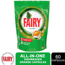 Load image into Gallery viewer, Fairy All-in-One Dishwasher Capsules Cleans Everyday Grease Orange, 60 Capsules