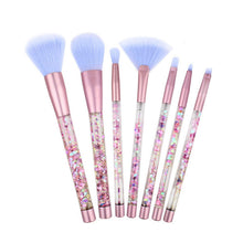 Load image into Gallery viewer, Cosmic Makeup Brush Set 7 Piece Pink Purple Liquid Glitter Handle Beauty Kit