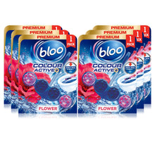 Load image into Gallery viewer, Bloo Colour Active Fresh Flower Fragrance Odour Stop Toilet Rim Block, 50g, 6 PK