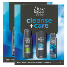 Load image into Gallery viewer, Dove Men+Care Gift Set Cleanse+Care Trio - Bodywash, Deodorant, Shampoo