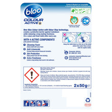 Load image into Gallery viewer, Bloo Toilet Rim Blocks Colour Active+ Bleach for Long-Lasting Freshness, 2x50g