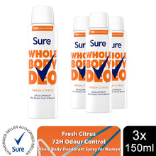 Load image into Gallery viewer, Sure Women Fresh Citrus Whole Body Deodorant Spray Aluminium Free 150ml, 3 Pack