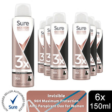 Load image into Gallery viewer, Sure Women Invisible Antiperspirant Deo with 96H Maximum Protection 150ml, 6 Pk