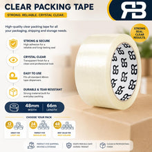 Load image into Gallery viewer, Clear Packing Tape 48mm x 66m Strong Parcel Box Tape (12 / 24 / 48 Rolls)