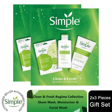 Load image into Gallery viewer, Simple Gift Set Clean &amp; Fresh Regime Face Wash Mask Moisturiser Skincare Trio