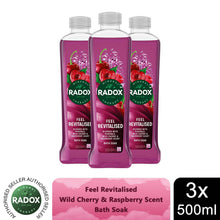 Load image into Gallery viewer, 3x Radox Mineral Therapy Feel Revitalised Bath Soak w/ Cherry &amp; Raspberry, 500ml