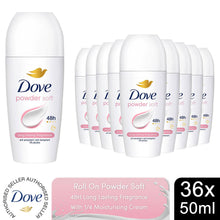 Load image into Gallery viewer, Dove Powder Soft Roll On Anti-Perspirant w/ 48H Long Lasting Fragrance 50ml,36pk