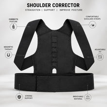 Load image into Gallery viewer, Aquarius Magnetic Adjustable Therapy Back Shoulder Corrector Belt Black, Pack 4