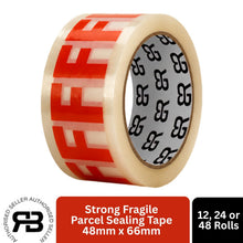 Load image into Gallery viewer, Fragile Tape 48mm x 66m Packing Tape for Parcels &amp; Boxes, 12 Rolls